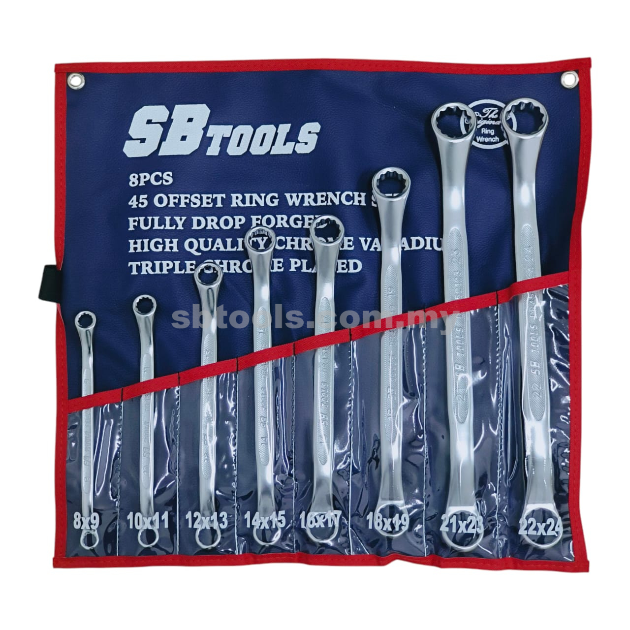 SB TOOLS 8Pcs Offset Ring Wrench Set (8-24MM)