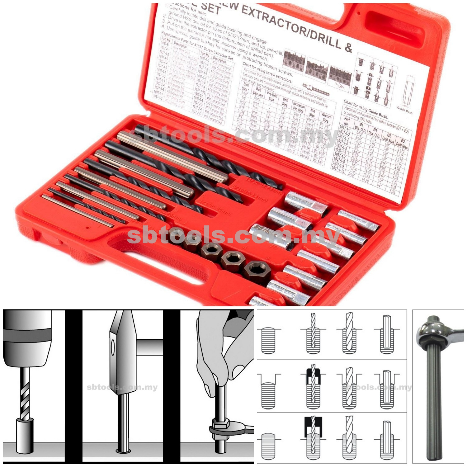 SB TOOLS 25Pcs Screw Extractor Drill Guide Set - Image 2