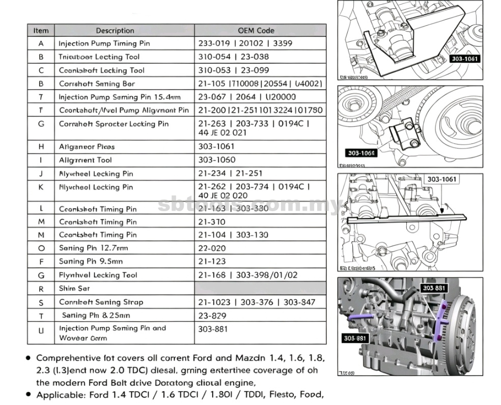 XR TOOLS Ford Mazda Diesel Engine Camshaft Alignment Timing Setting Locking 1.4 1.6 1.8 2.0 - Image 2