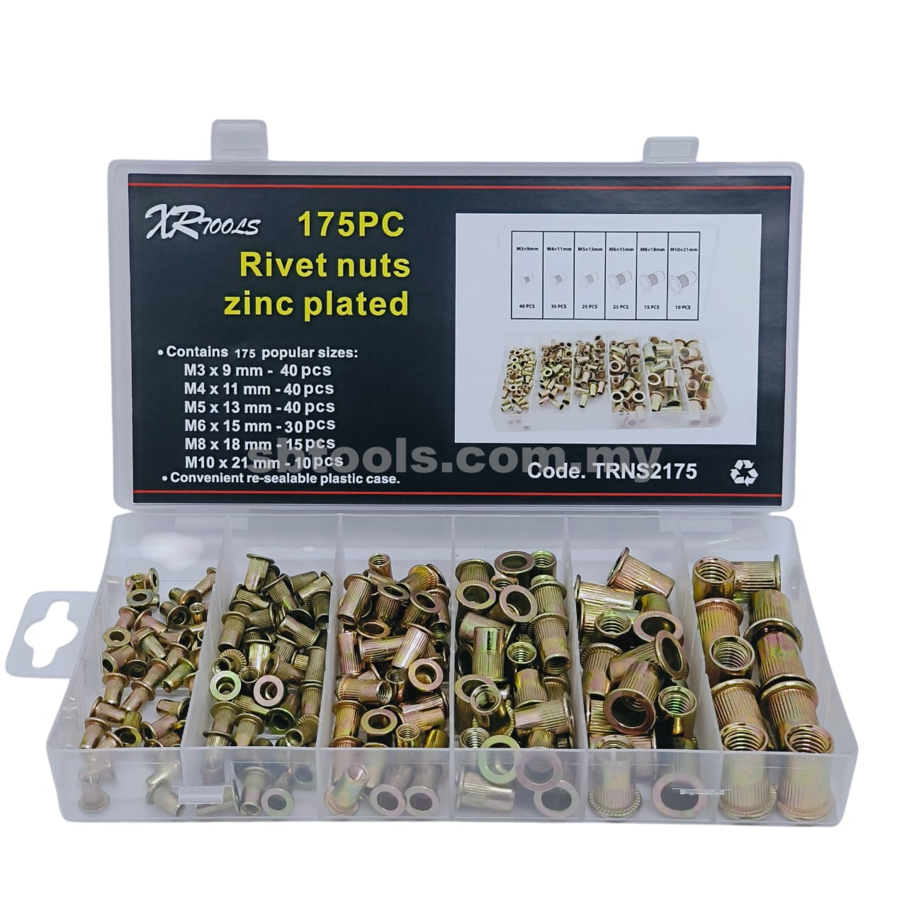 XR TOOLS 175Pcs Multi Size Thread Rivet Nuts Set