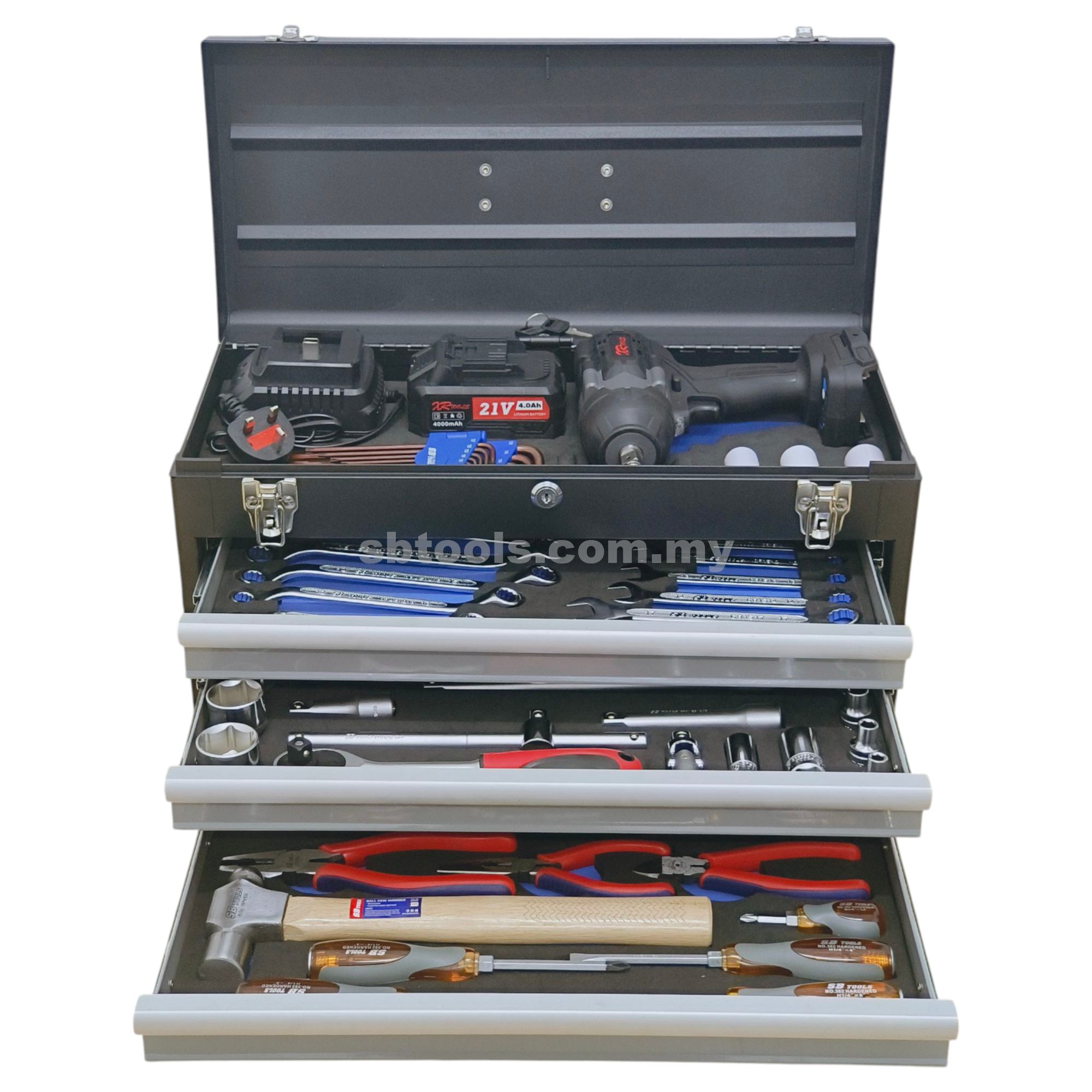 Professional Tool Chest Set with Cordless Impact Wrench 75pcs