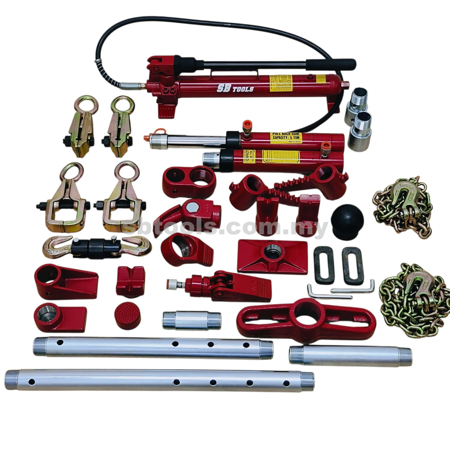 SB TOOLS Heavy-Duty Hydraulic 10Ton Collision Repair Kit With Trolley - Image 2
