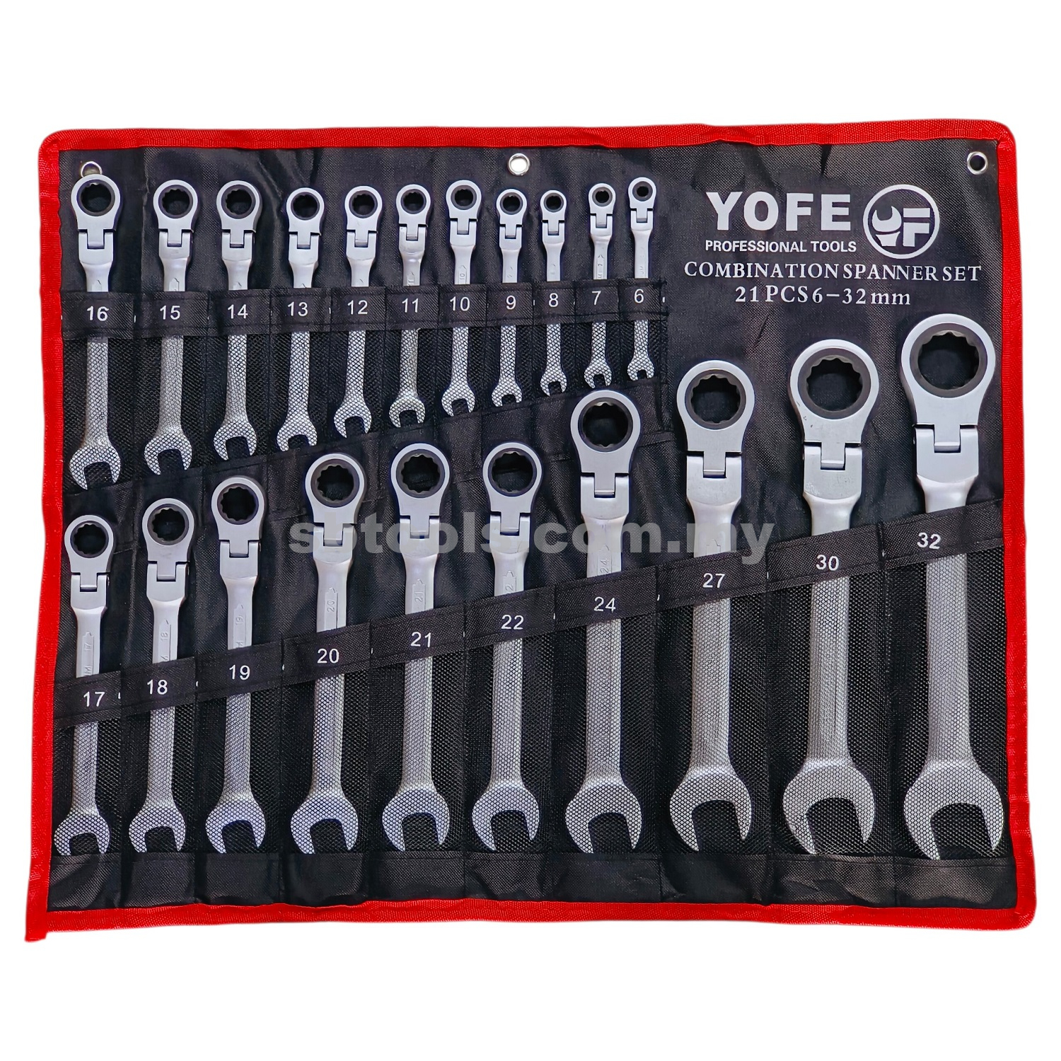 21Pcs Flexible Ratchet Gear Wrench Set 6~32mm